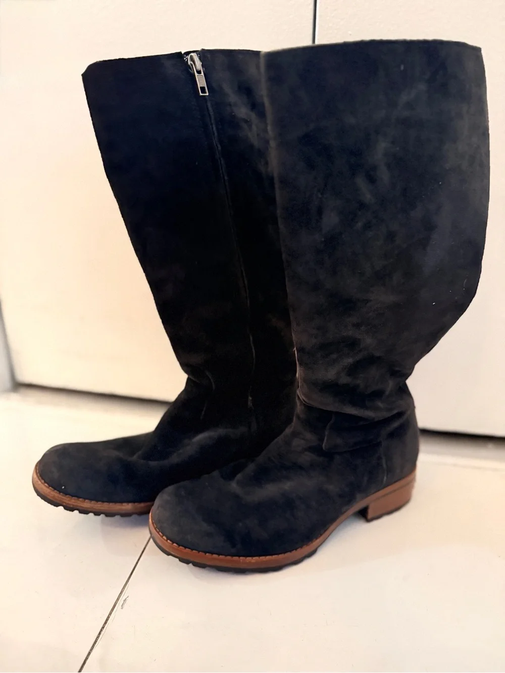 UGG Black Suede Mid-Calf Zip Riding Boots